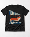 Corgi Far in Small Steps T-Shirt in Black, flat lay product photo