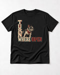Turn Where Open Frenchie T-Shirt in Black, flat lay product photo