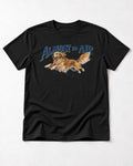 Golden Retriever Almost in Air Flying Graphic T-Shirt in Black, flat lay product photo