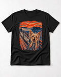Yorkshire Terrier Monday Found Me Scream Parody Graphic T-Shirt in Black, flat lay product photo