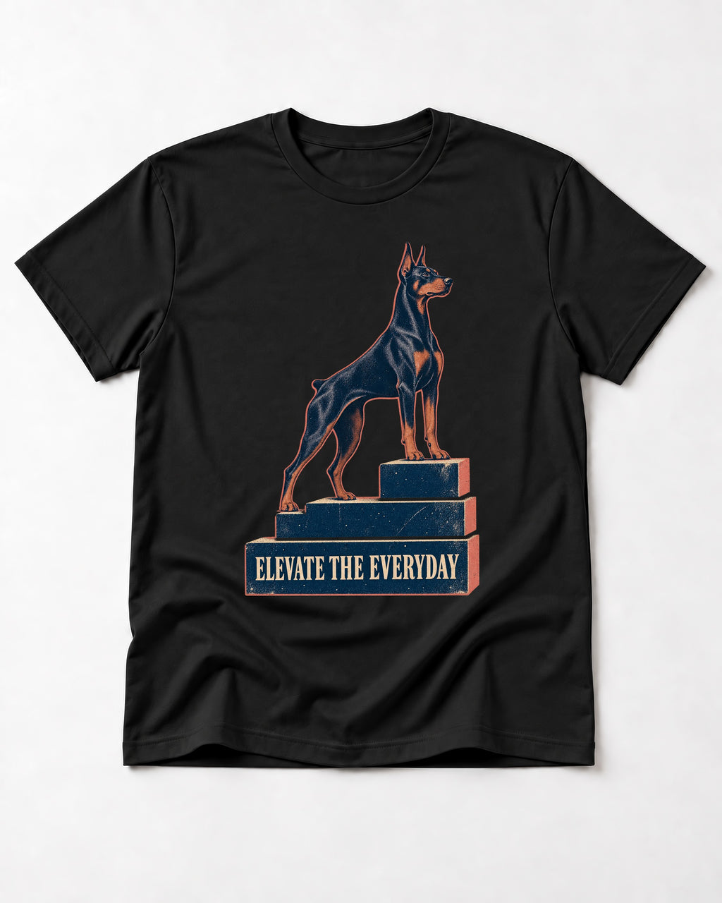 Doberman Elevate the Everyday Podium Graphic T-Shirt in Black, flat lay product photo