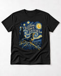 Dachshund Sleeping Town Loud Sky Starry Night Graphic T-Shirt in Black, flat lay product photo