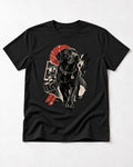Labrador Retriever Camera City Halftone Collage Graphic T-Shirt in Black, flat lay product photo
