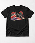 Shih Tzu Go Where the Light Bends Cosmic Orbit Graphic T-Shirt in Black, flat lay product photo