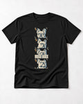 Frenchie Mood Index Four-Panel Strip Graphic T-Shirt in Black, flat lay product photo