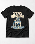 English Bulldog Stay Shallow Ripple Graphic T-Shirt in Black, flat lay product photo