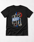 Do The Unlikely Thing Torn Poster German Shepherd Dog Graphic T-Shirt in Black, flat lay product photo