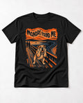 English Bulldog Monday Found Me Scream Graphic T-Shirt in Black, flat lay product photo