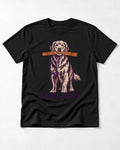 Golden Retriever Gentle Exact Paper Bridge Graphic T-Shirt in Black, flat lay product photo
