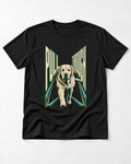 Labrador Retriever Pull Through Perspective Graphic T-Shirt in Black, flat lay product photo