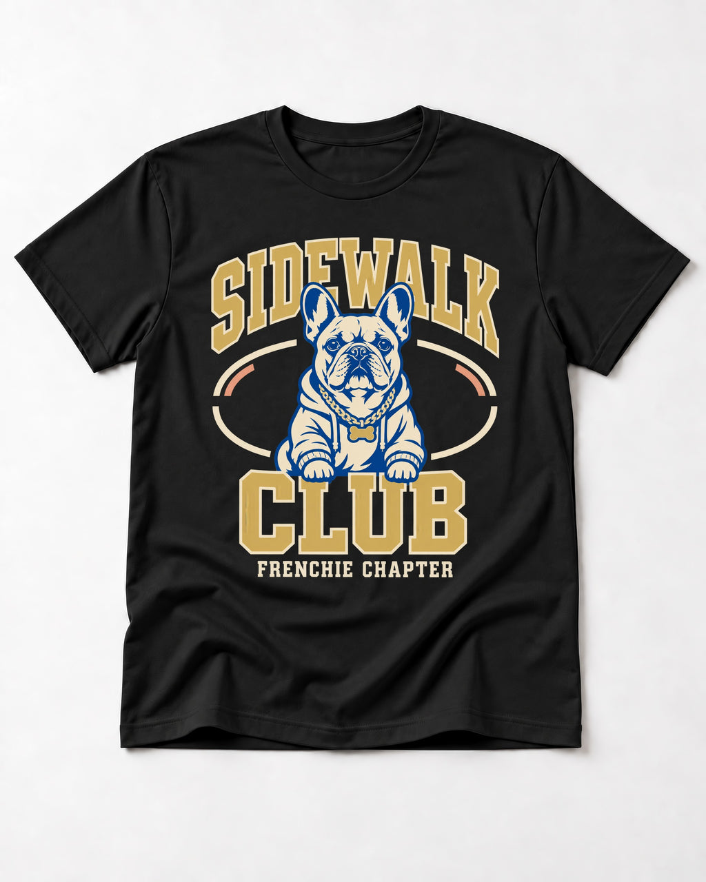 Frenchie Sidewalk Club Chapter Graphic T-Shirt in Black, flat lay product photo
