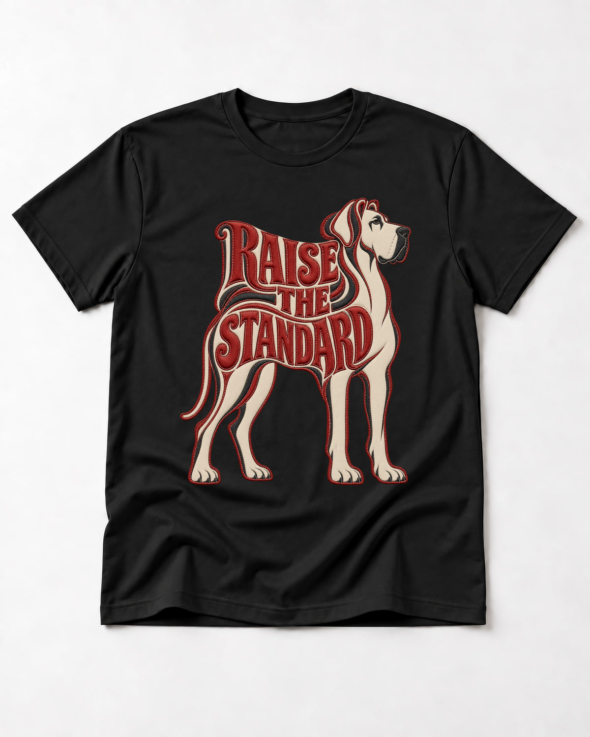 Great Dane Raise the Standard Typography Graphic T-Shirt in Black, flat lay product photo