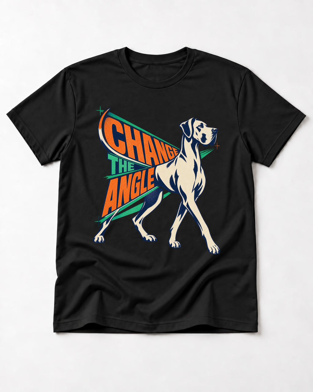 Great Dane Change the Angle Walking Graphic T-Shirt in Black, flat lay product photo