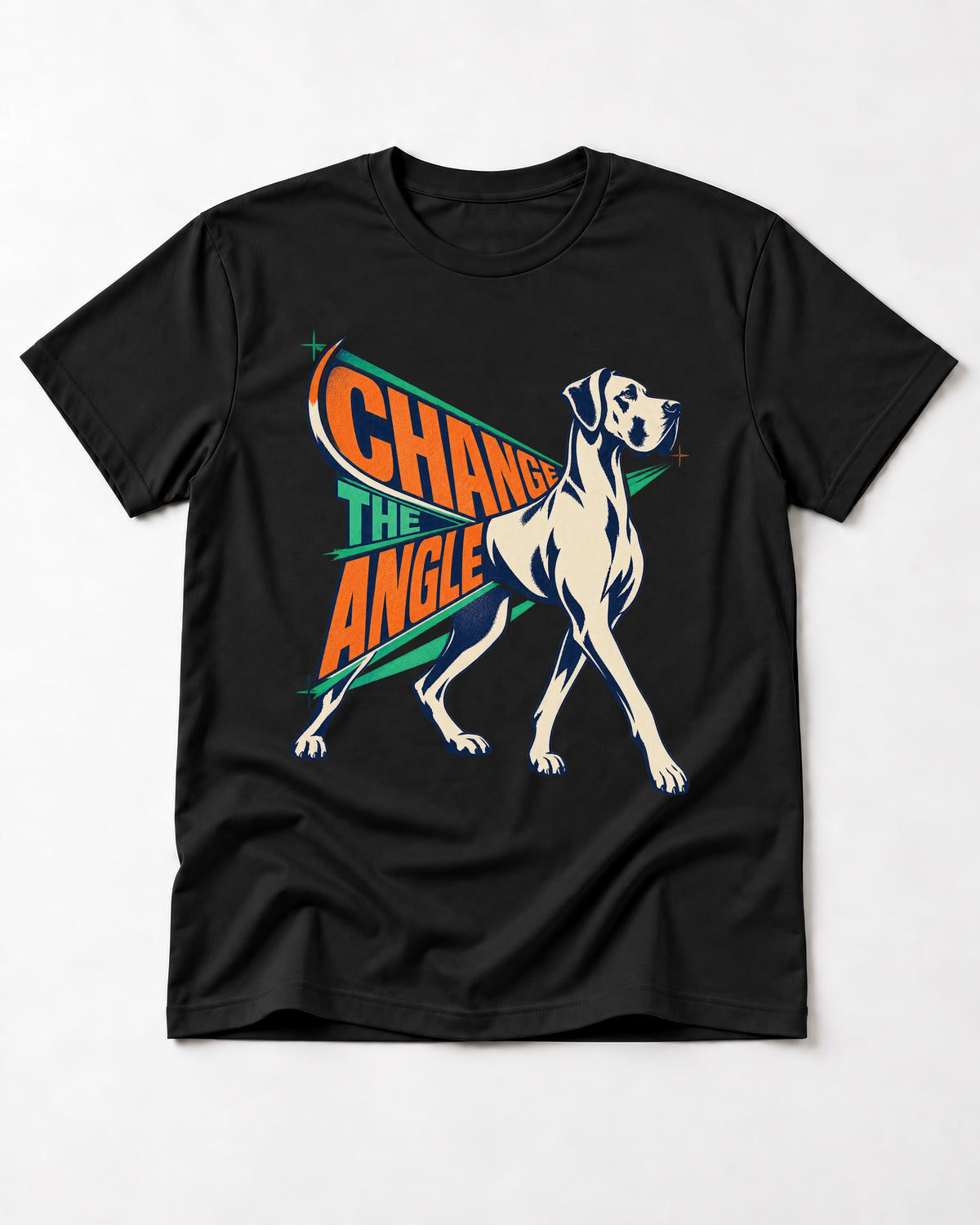 Great Dane Change the Angle Walking Graphic T-Shirt in Black, flat lay product photo