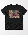 Frenchie Never the Same Tile Textile Graphic T-Shirt in Black, flat lay product photo