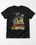 Husky Follow the Questionable Road Tornado Graphic T-Shirt in Black, flat lay product photo