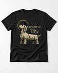 Dachshund Monument to the Low Stone Statue Graphic T-Shirt in Black, flat lay product photo
