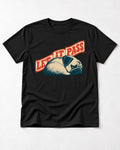 Pug Let It Pass Sleeping Banner Graphic T-Shirt in Black, flat lay product photo
