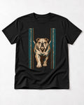 English Bulldog Walking Through Teal Gate Graphic T-Shirt in Black, flat lay product photo