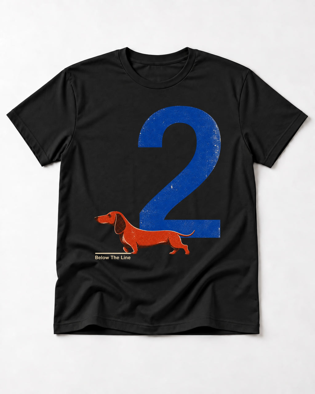 Dachshund Below The Line Number Two Graphic T-Shirt in Black, flat lay product photo