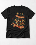 Born Under a Lucky Star Boston Terrier T-Shirt in Black, flat lay product photo