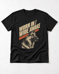 Worn In Wide Awake Portrait German Shepherd Dog Graphic T-Shirt in Black, flat lay product photo