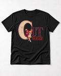 Chihuahua Cut to Scale Sewing Pattern Graphic T-Shirt in Black, flat lay product photo