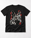 Black Signal Torn Collage German Shepherd Dog Portrait Graphic T-Shirt in Black, flat lay product photo