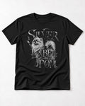 Pomeranian Silver Label Metallic Typography Graphic T-Shirt in Black, flat lay product photo