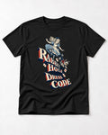 Yorkshire Terrier Rabbit Hole Dress Code Wonderland Graphic T-Shirt in Black, flat lay product photo