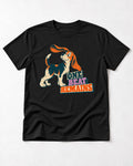 Retro Beagle One Beat Remains T-Shirt in Black, flat lay product photo