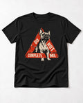 Frenchie Do Not Complete Me Warning Triangle Graphic T-Shirt in Black, flat lay product photo