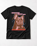 Frenchie Geometric Portrait Graphic T-Shirt in Black, flat lay product photo
