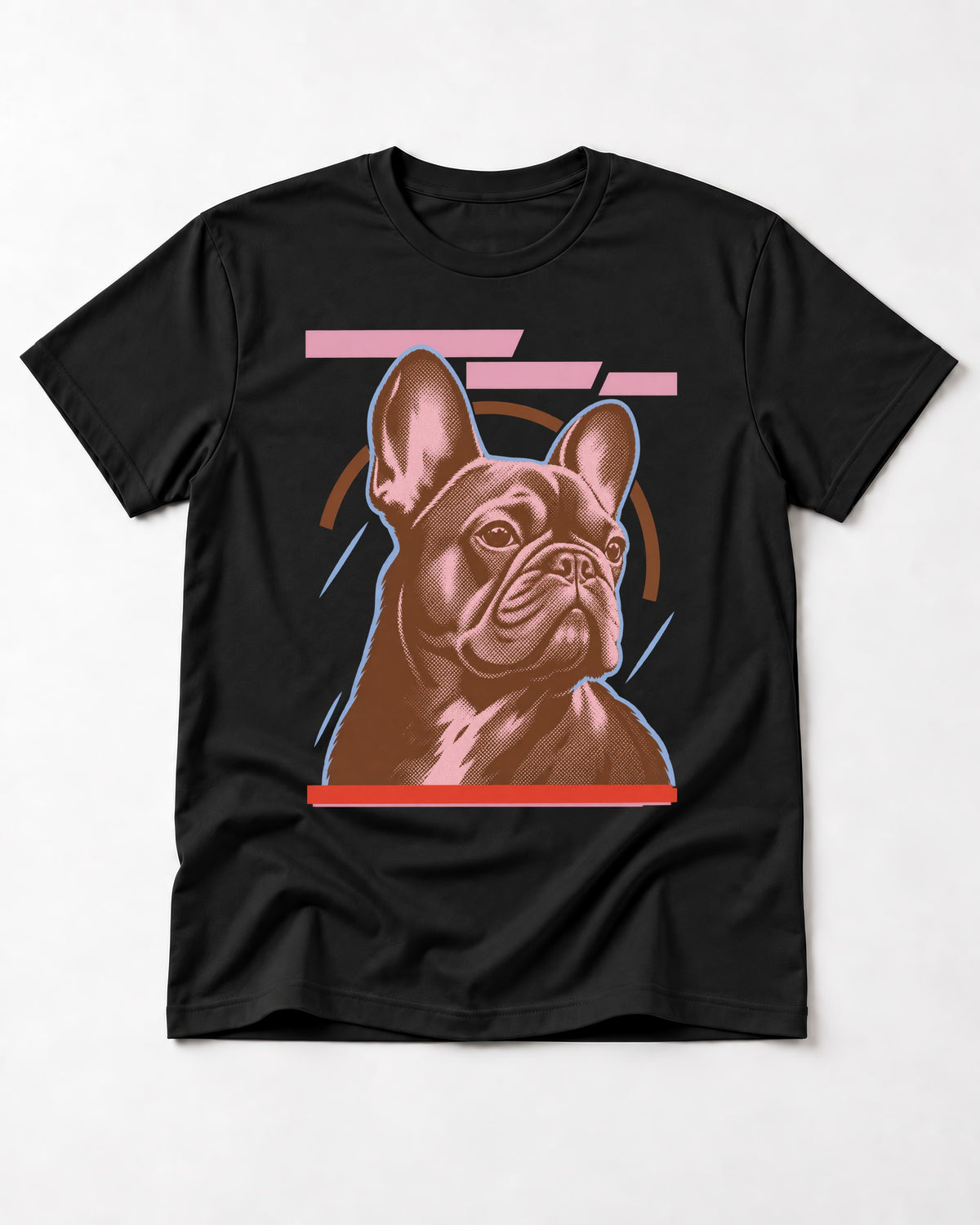 Frenchie Geometric Portrait Graphic T-Shirt in Black, flat lay product photo