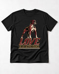 Love Is an Active Stance Boxer Pedestal Graphic T-Shirt in Black, flat lay product photo
