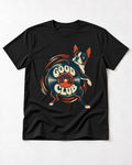 Good Trouble Club Boston Terrier T-Shirt in Black, flat lay product photo