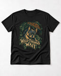 Boston Terrier Wild Things Wait T-Shirt in Black, flat lay product photo
