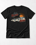 Labrador Retriever All Hands on Hope Map Sunrise Graphic T-Shirt in Black, flat lay product photo
