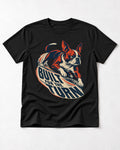 Built for the Turn Boston Terrier T-Shirt in Black, flat lay product photo