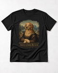 Smile Under Review Renaissance Portrait Golden Retriever Graphic T-Shirt in Black, flat lay product photo