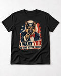 German Shepherd Dog I Want You to Bring Better Energy Poster T-Shirt in Black, flat lay product photo