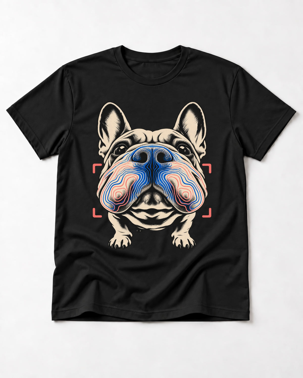 Frenchie Nose Topography Graphic T-Shirt in Black, flat lay product photo