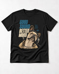 Frenchie Good Sound Better Mood Headphones Graphic T-Shirt in Black, flat lay product photo