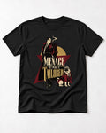 Pug Menace But Make It Tailored Graphic T-Shirt in Black, flat lay product photo
