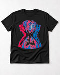 Stay Here Boxer Duotone Portrait T-Shirt in Black, flat lay product photo