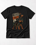 Doberman Never Blend In Brush Graphic T-Shirt in Black, flat lay product photo