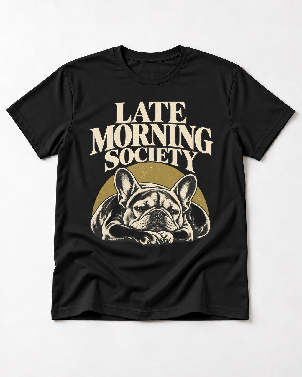 Frenchie Late Morning Society Graphic T-Shirt in Black, flat lay product photo