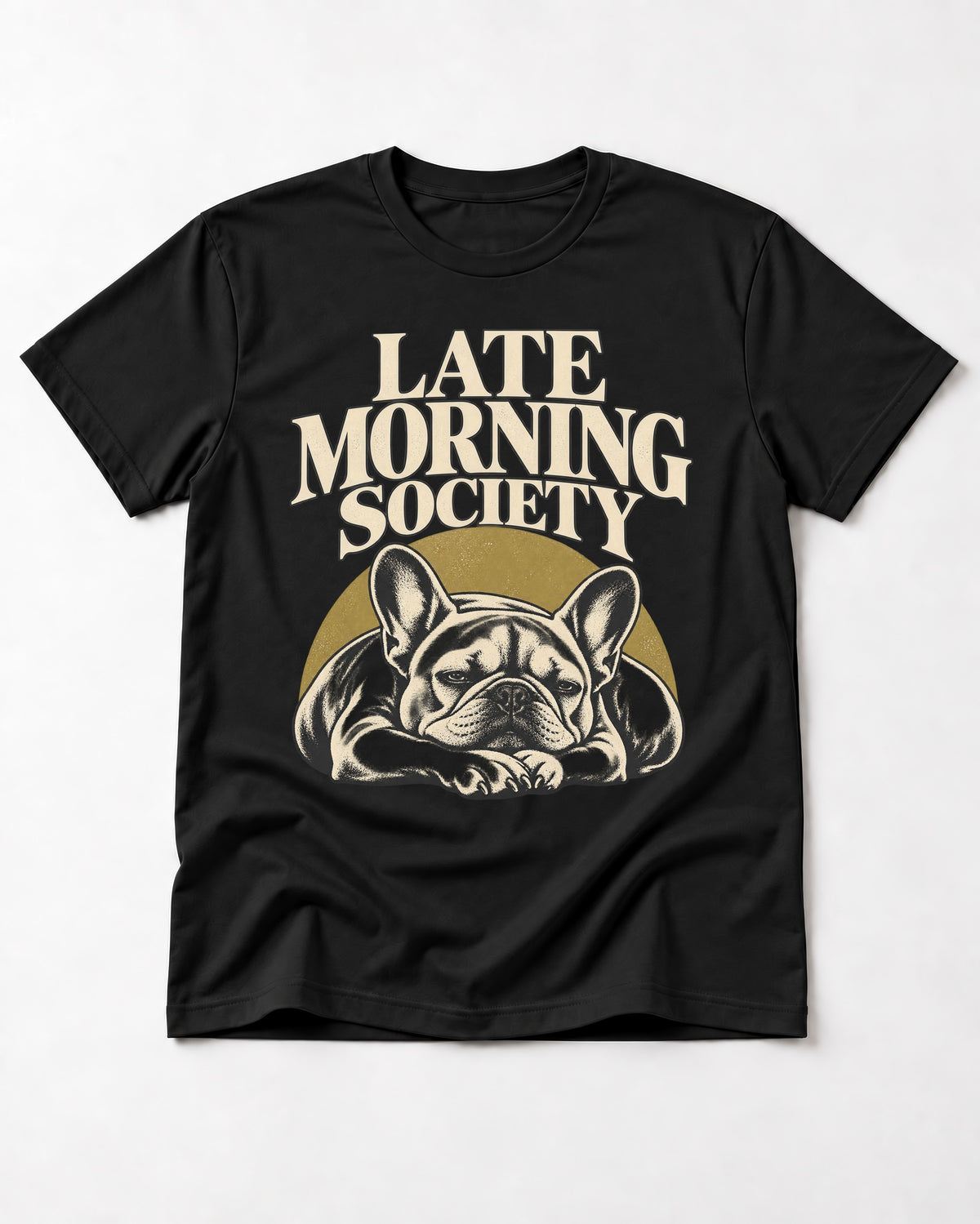 Frenchie Late Morning Society Graphic T-Shirt in Black, flat lay product photo
