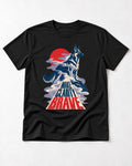 Make Clarity Brave Mountain German Shepherd Dog Graphic T-Shirt in Black, flat lay product photo