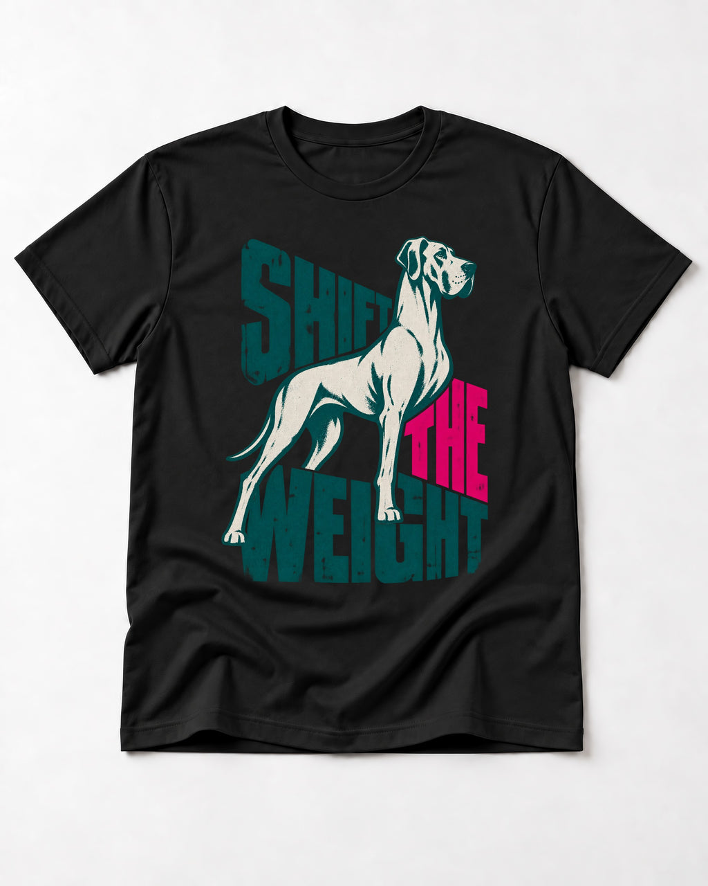 Great Dane Shift the Weight Standing Graphic T-Shirt in Black, flat lay product photo